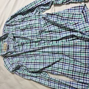 Barbour Men's Blue and Green Checkered Shirt